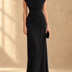Cynthia | Cowl Neck Draped Mesh Maxi Dress