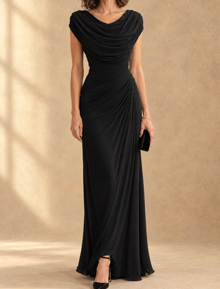 Cynthia | Cowl Neck Draped Mesh Maxi Dress