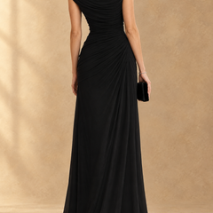Cynthia | Cowl Neck Draped Mesh Maxi Dress