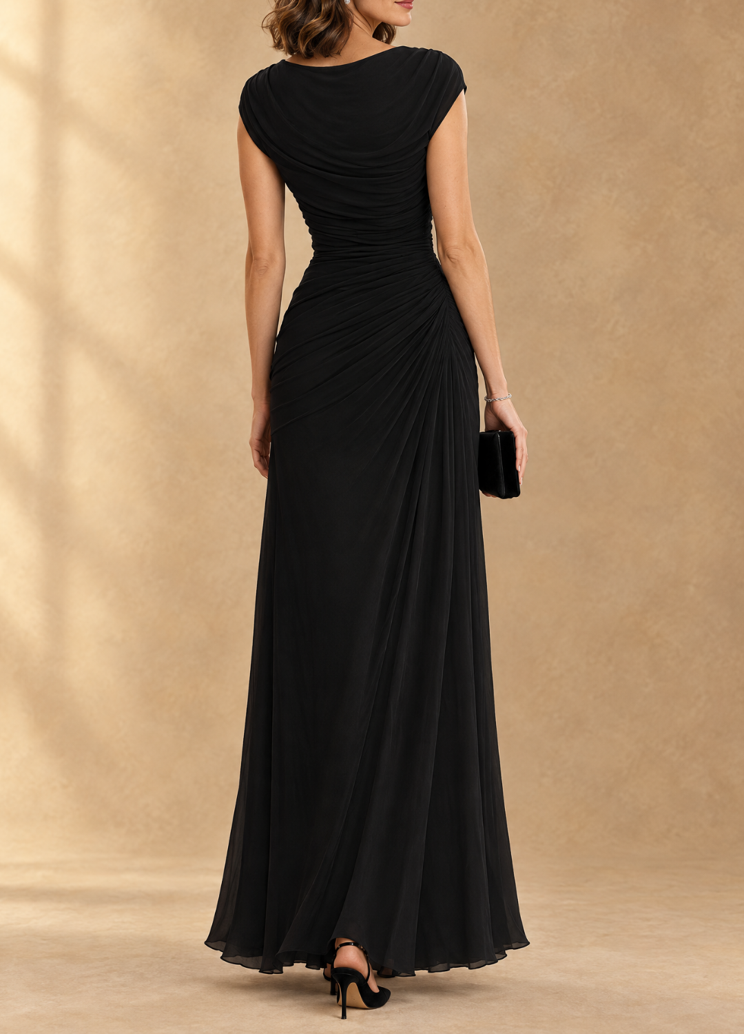 Cynthia | Cowl Neck Draped Mesh Maxi Dress