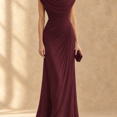 Cynthia | Cowl Neck Draped Mesh Maxi Dress