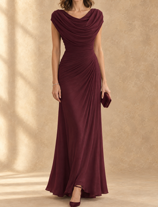Cynthia | Cowl Neck Draped Mesh Maxi Dress