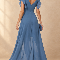 Denise | Flutter Sleeve High-Low Chiffon Maxi Dress