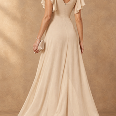 Denise | Flutter Sleeve High-Low Chiffon Maxi Dress