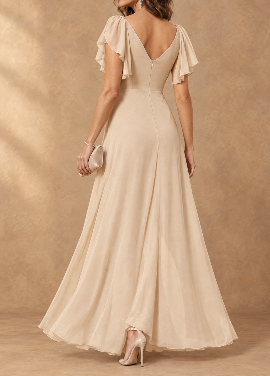 Denise | Flutter Sleeve High-Low Chiffon Maxi Dress