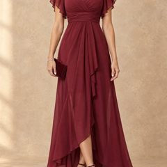 Denise | Flutter Sleeve High-Low Chiffon Maxi Dress