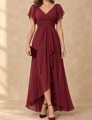 Denise | Flutter Sleeve High-Low Chiffon Maxi Dress