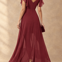 Denise | Flutter Sleeve High-Low Chiffon Maxi Dress