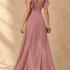 Denise | Flutter Sleeve High-Low Chiffon Maxi Dress