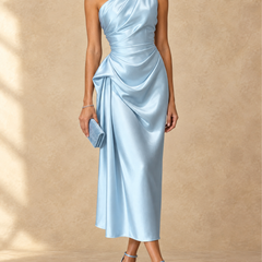 Diane | One-Shoulder Ruched Satin Midi Dress