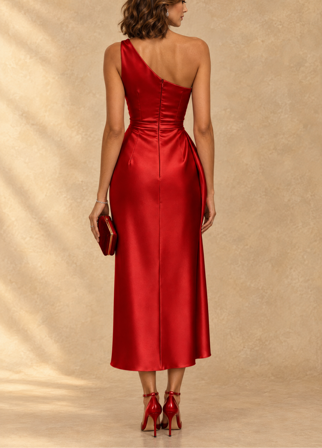Diane | One-Shoulder Ruched Satin Midi Dress