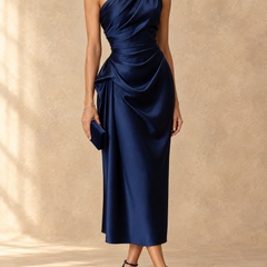 Diane | One-Shoulder Ruched Satin Midi Dress