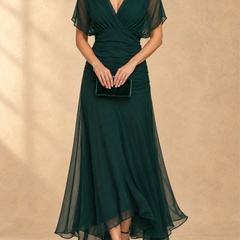 Emma | Draped V-Neck Evening Maxi Dress