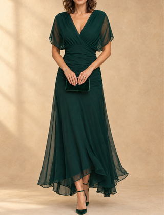 Emma | Draped V-Neck Evening Maxi Dress
