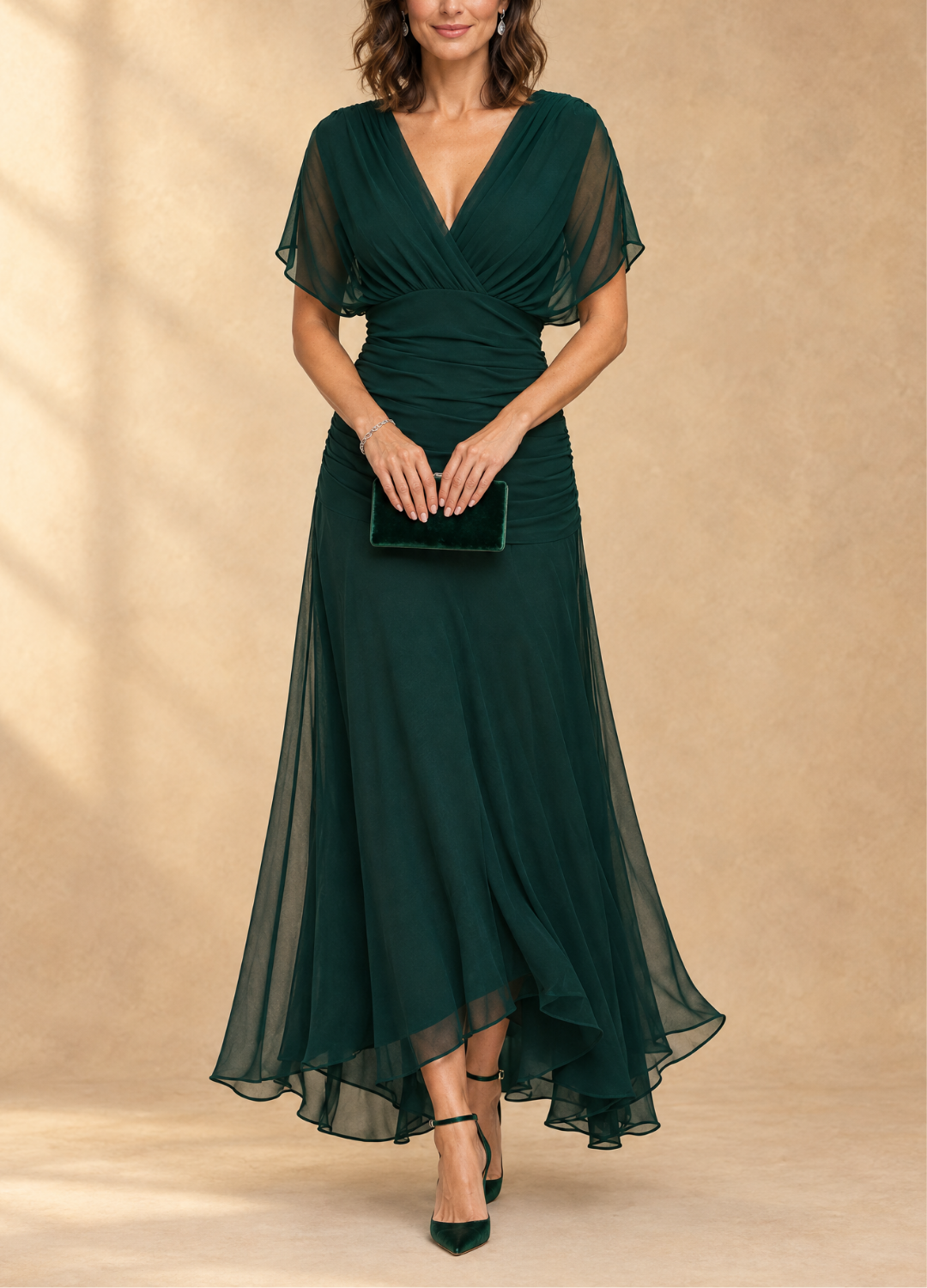 Emma | Draped V-Neck Evening Maxi Dress