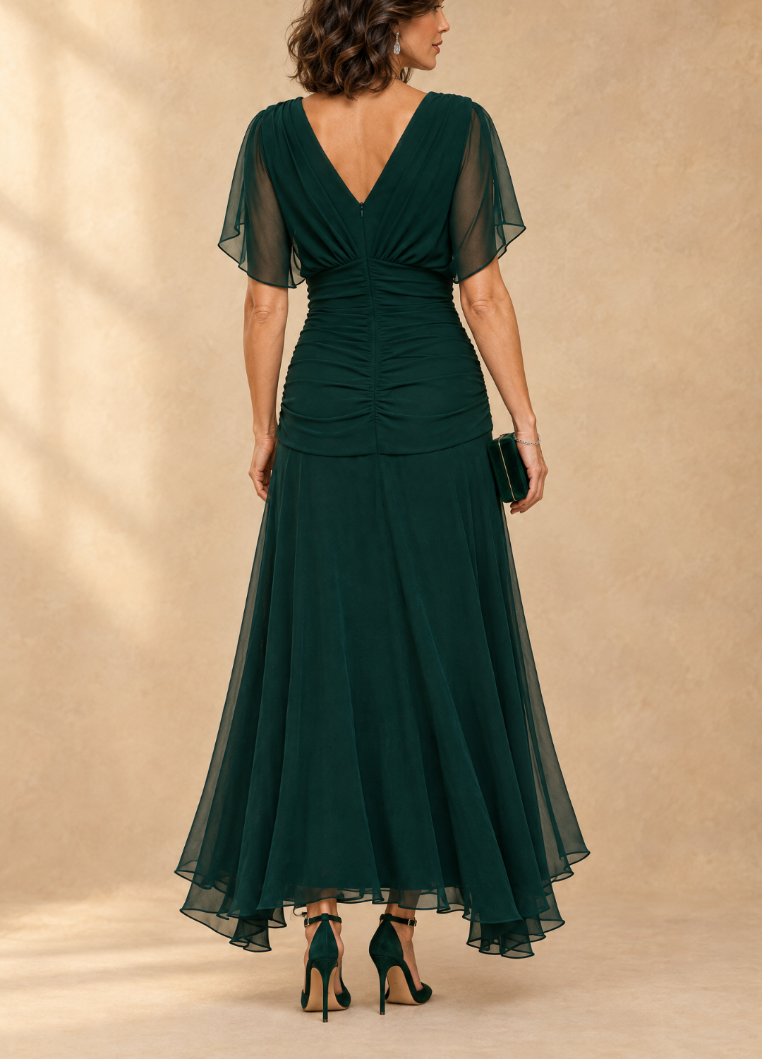 Emma | Draped V-Neck Evening Maxi Dress
