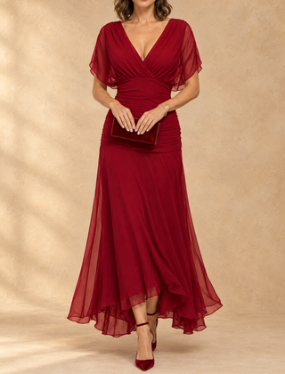 Emma | Draped V-Neck Evening Maxi Dress