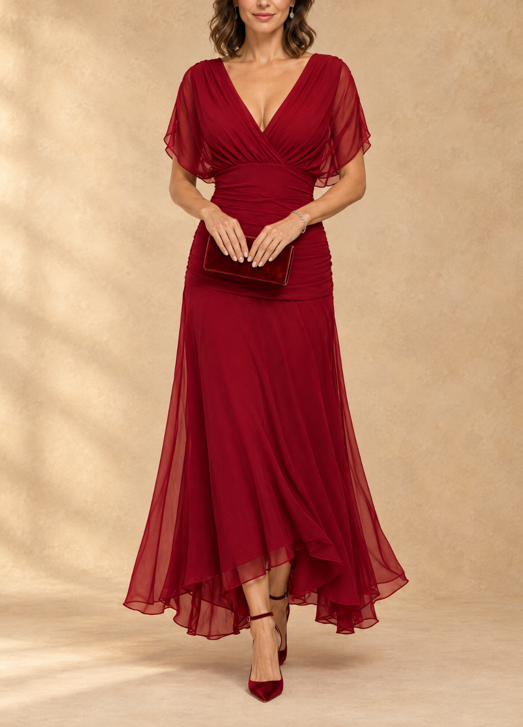 Emma | Draped V-Neck Evening Maxi Dress