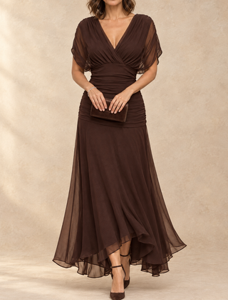 Emma | Draped V-Neck Evening Maxi Dress