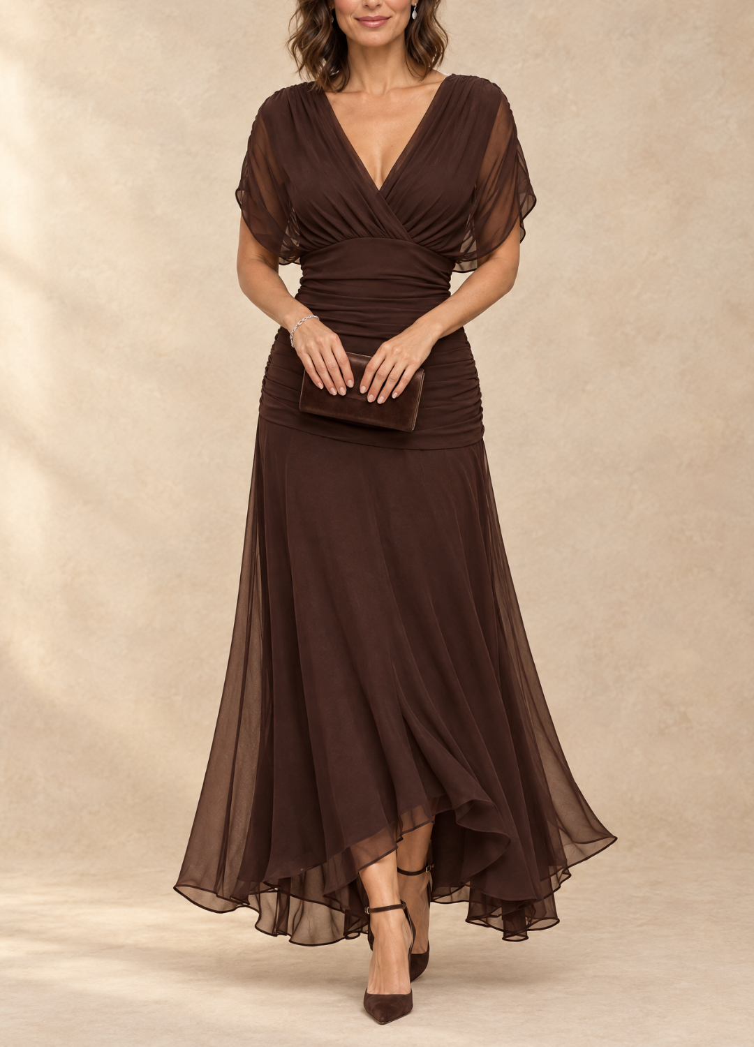 Emma | Draped V-Neck Evening Maxi Dress