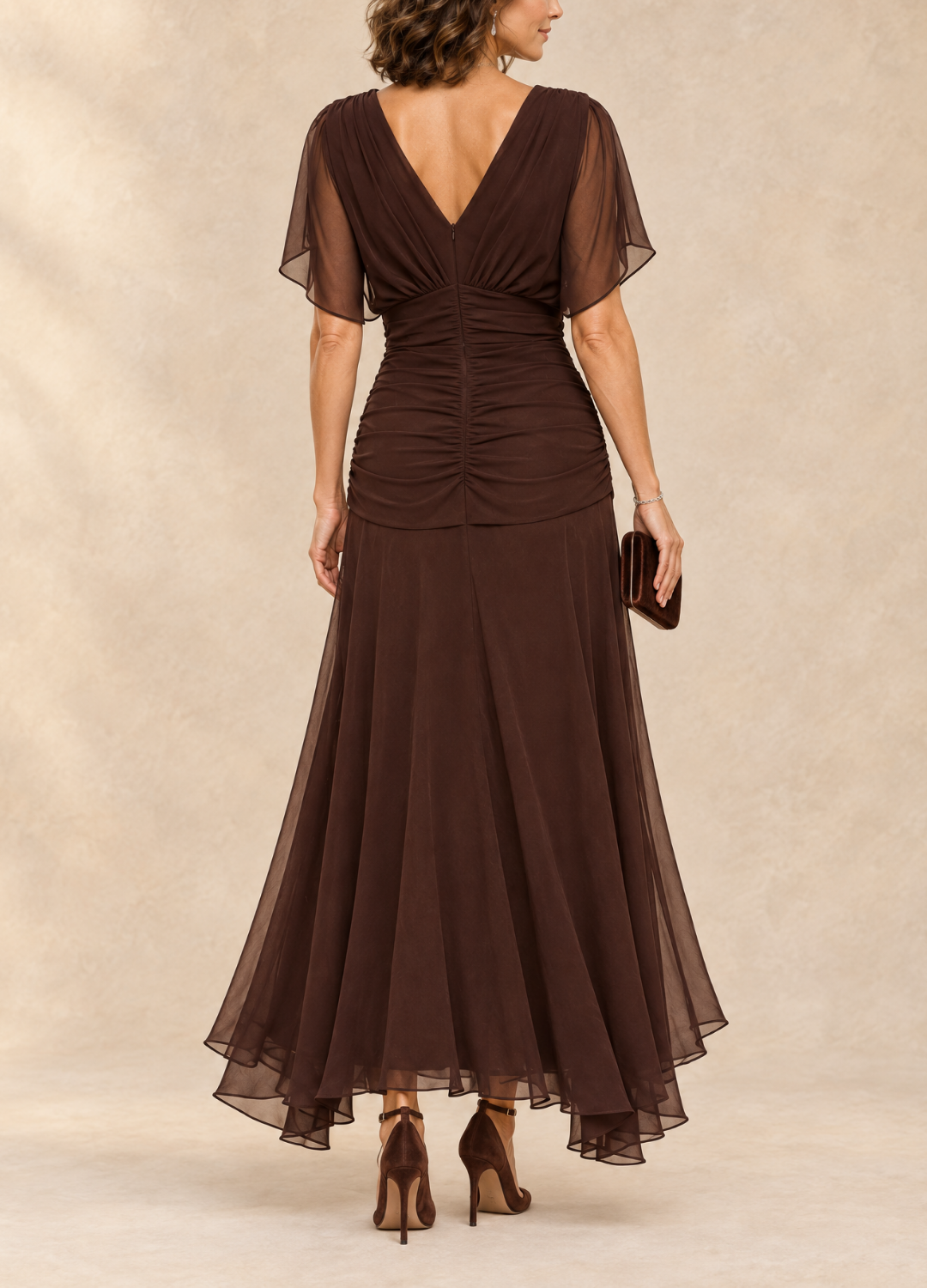 Emma | Draped V-Neck Evening Maxi Dress