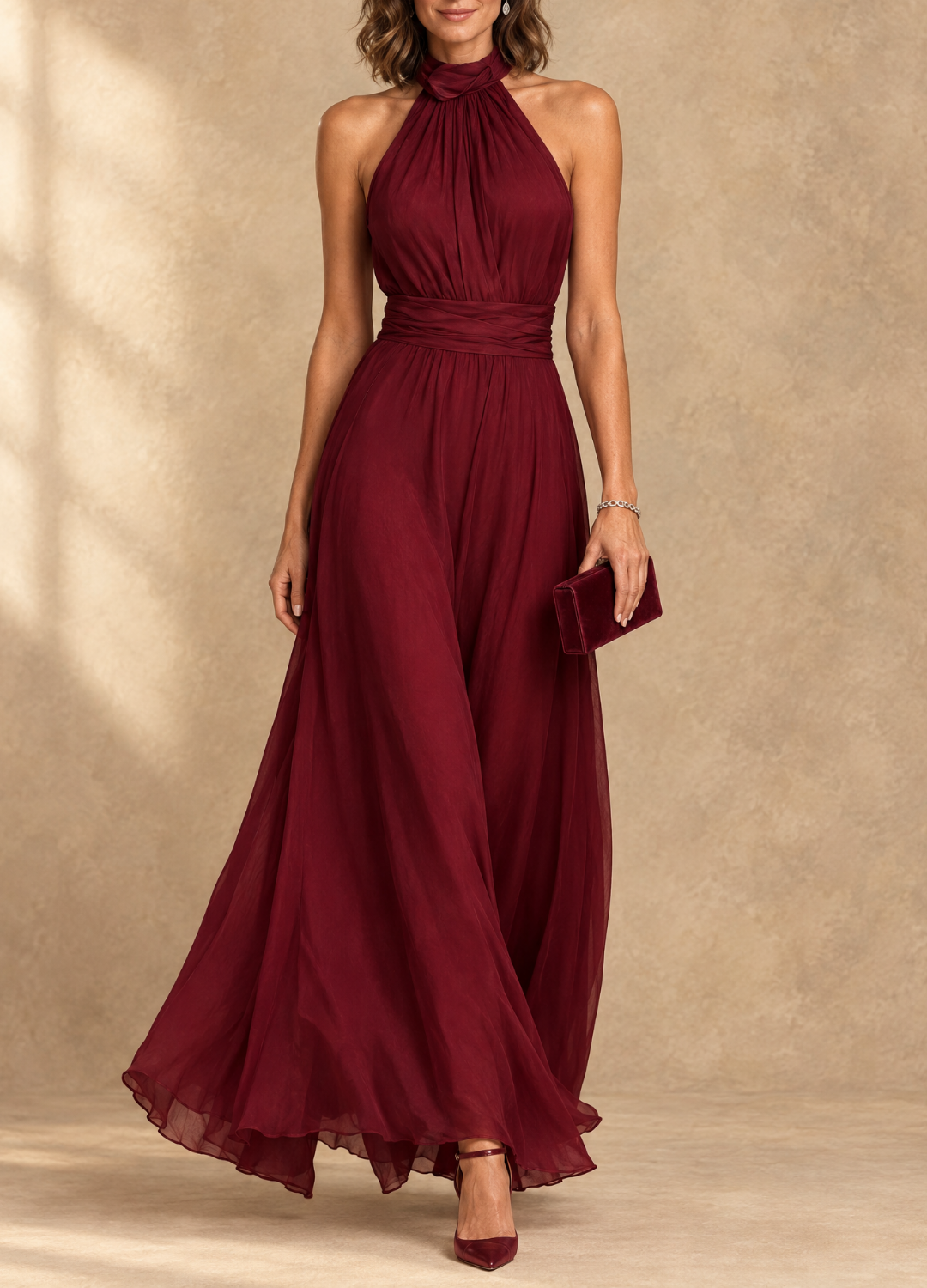 Paula | Halter Neck Chiffon Maxi Dress