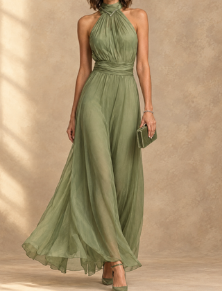 Paula | Halter Neck Chiffon Maxi Dress