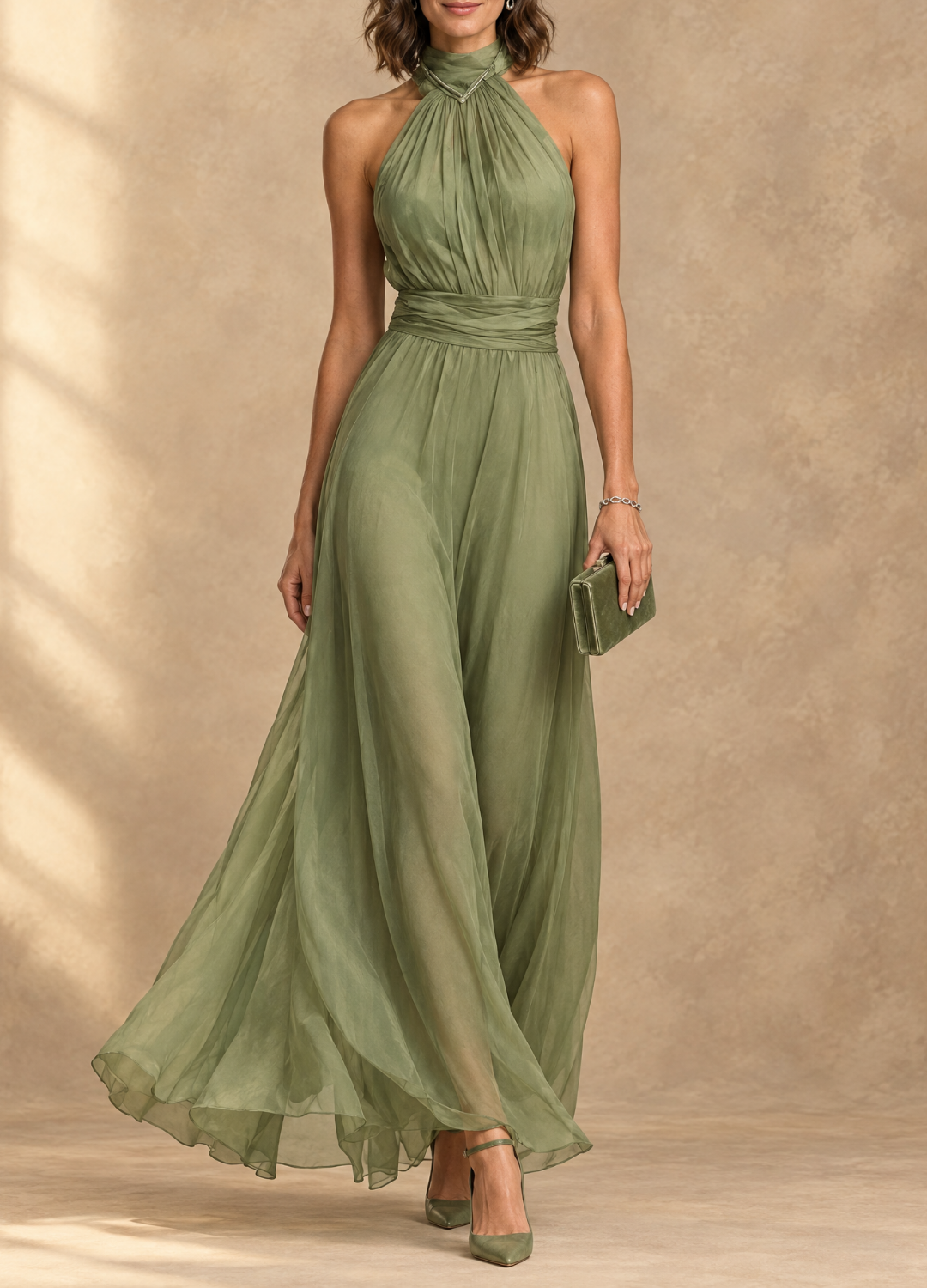 Paula | Halter Neck Chiffon Maxi Dress